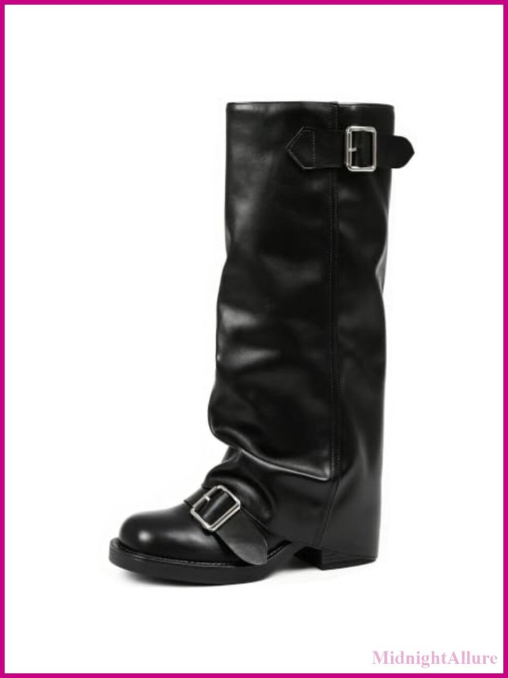 Fold Over Knee High Boots Slouchy Block Heel Pull On Tall Boots Women